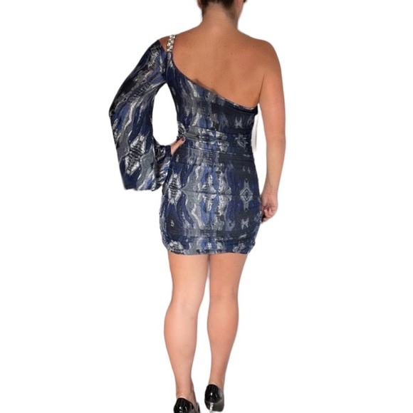 Jovani One Shoulder Dress Blue - Picture 3 of 4